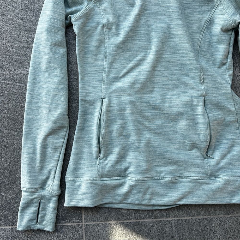 EUC Kyodan Pullover Heather Green Funnel Neck Thumbholes Zip Pockets Small - Picture 5 of 15